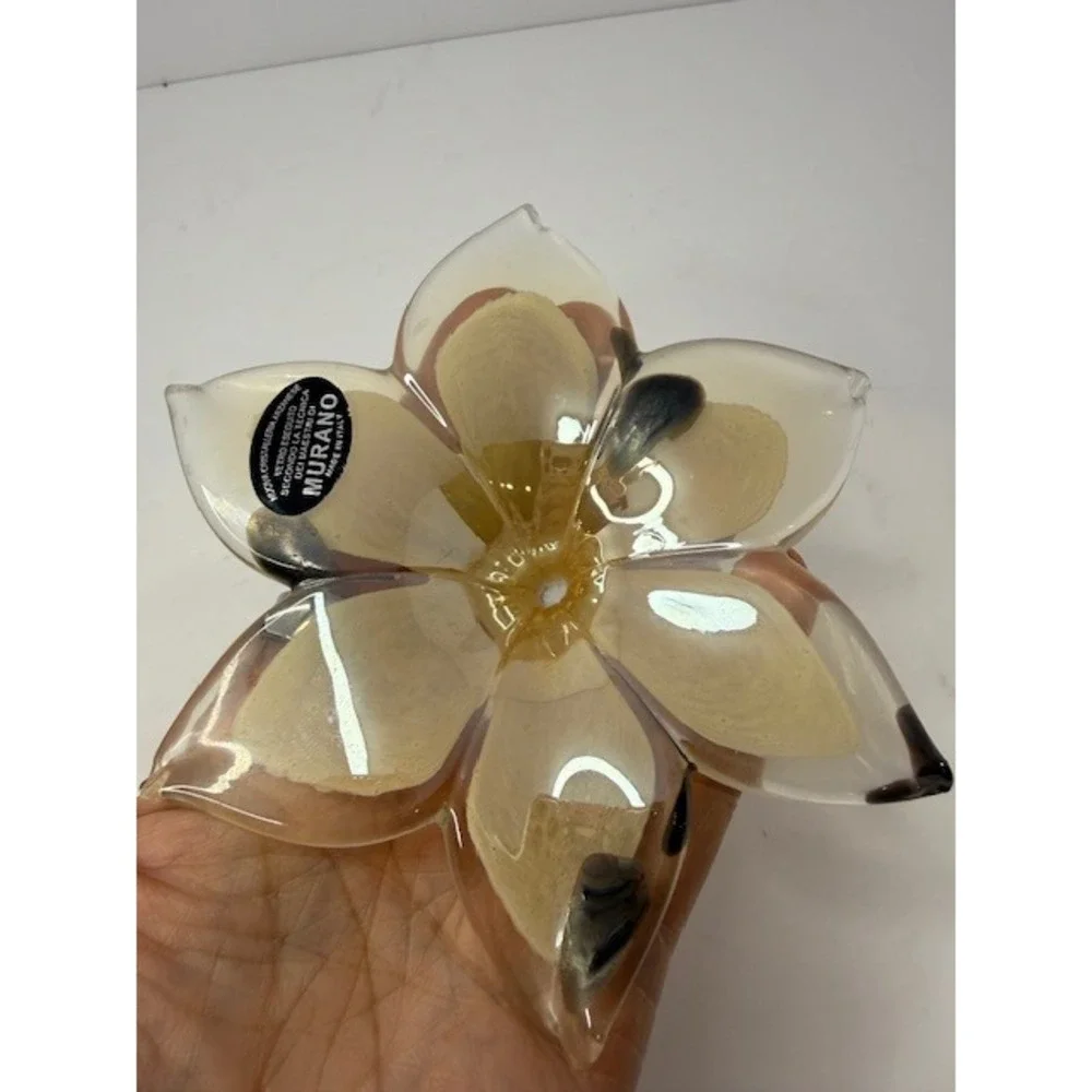 Murano Glass Lilly shaped flower curved stem paper weight White Italy Glass - Picture 5 of 7